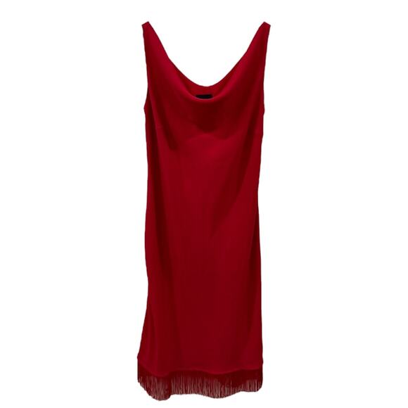 Vintage Express Cowl Draped Neckline Fringe Hem Midi Gown - Picture 3 of 9